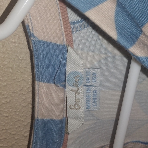 Boden Geometric Blue Beige Pink Sequin Detail Back Zip Cotton Blend 3/4 … - Picture 4 of 7